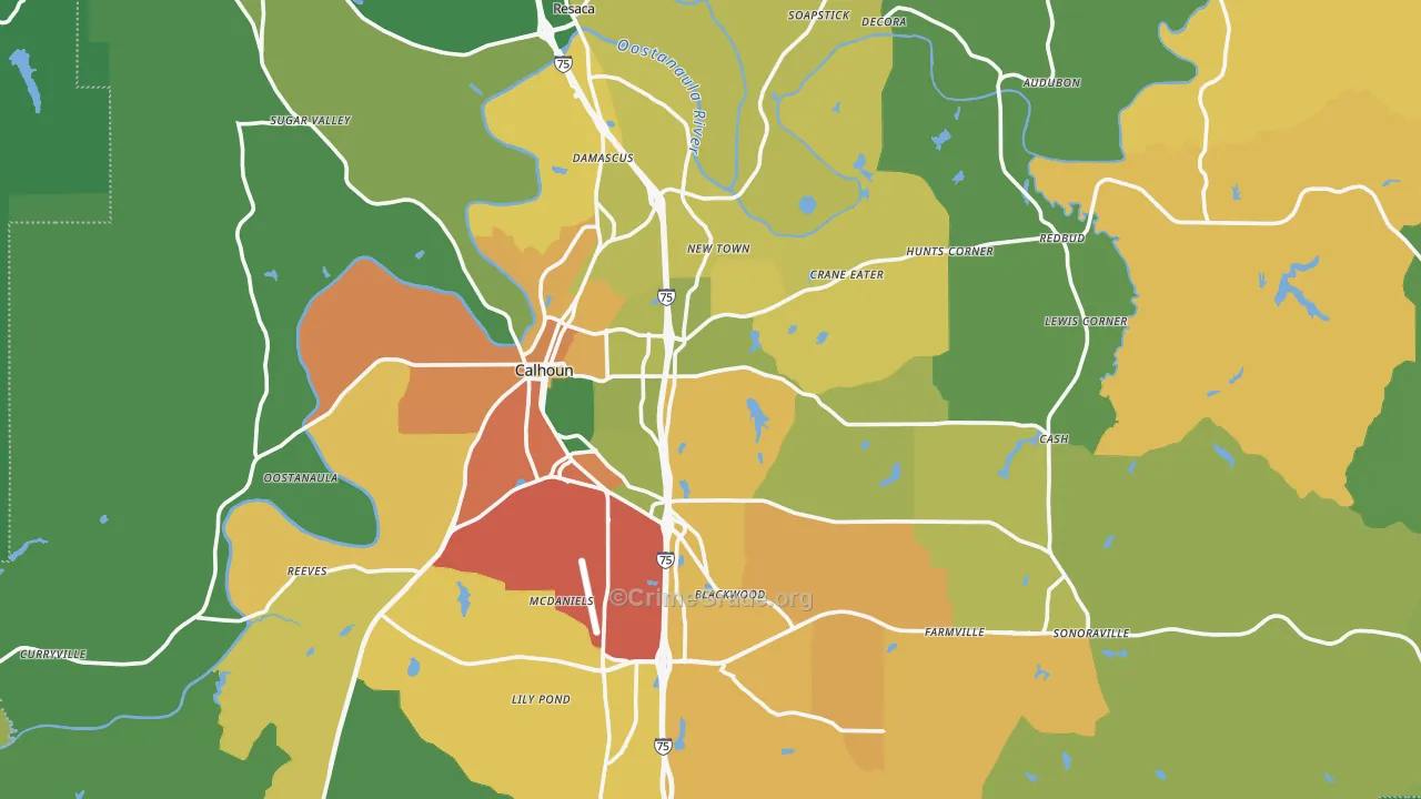 Gordon County, GA Map of Assault Rates