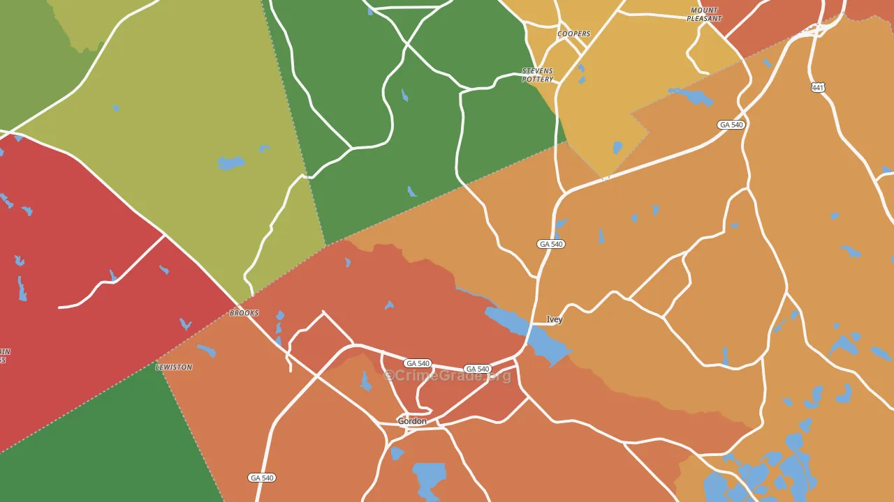 Gordon, GA Map of Assault Rates
