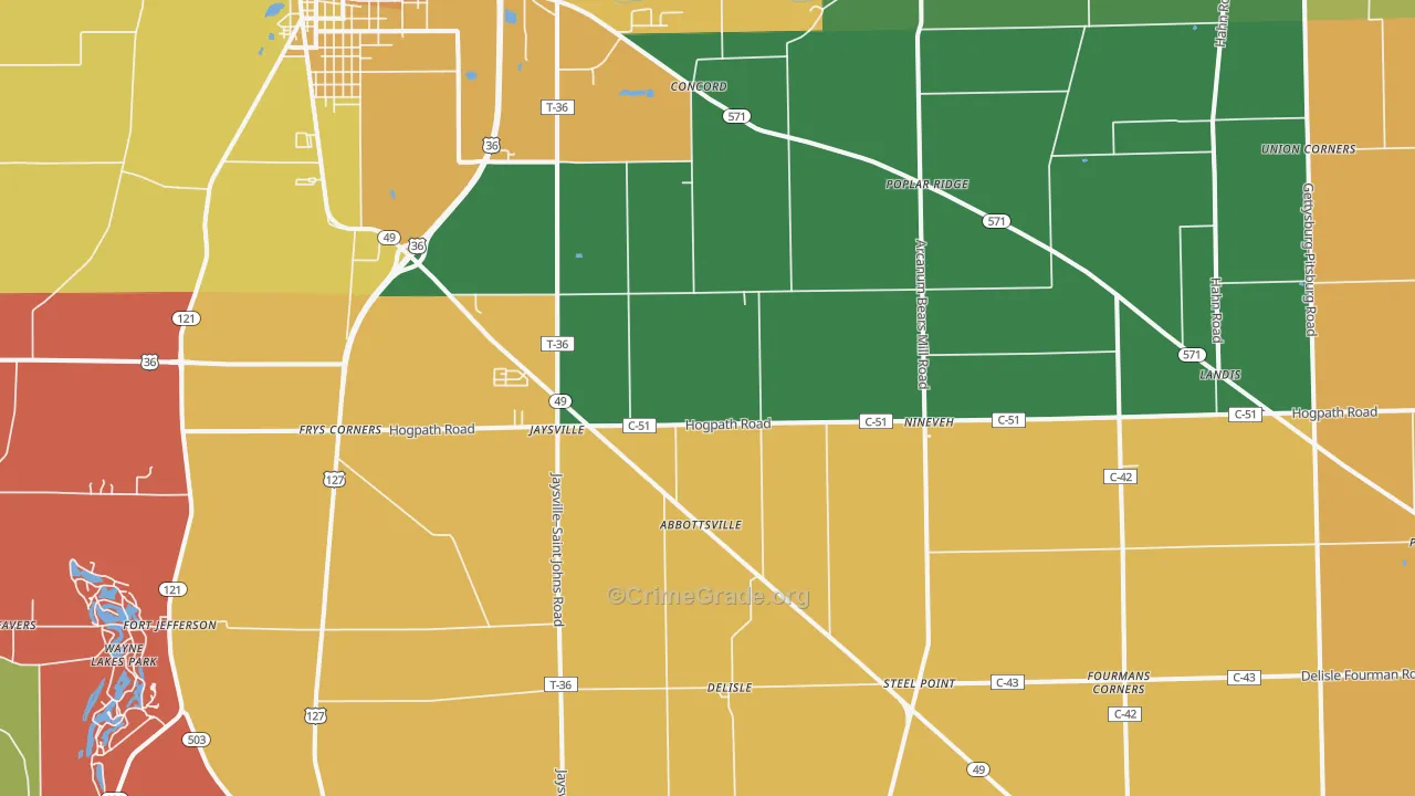 Gordon, OH Map of Assault Rates