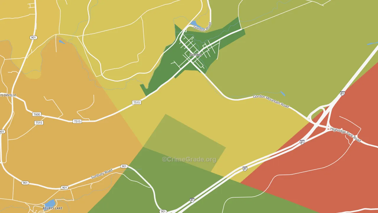 Gordon, PA Map of Assault Rates