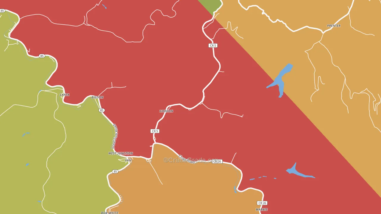 Gordon, WV Map of Assault Rates