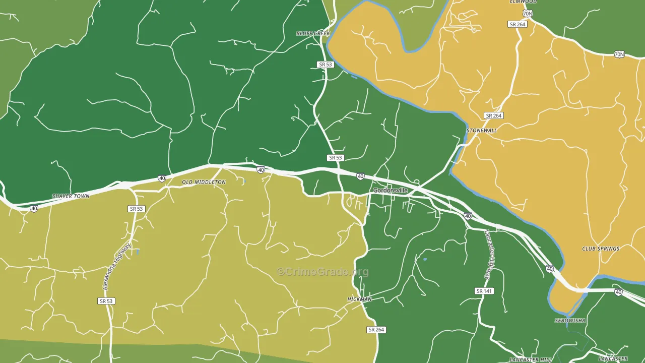 Gordonsville, TN Map of Assault Rates