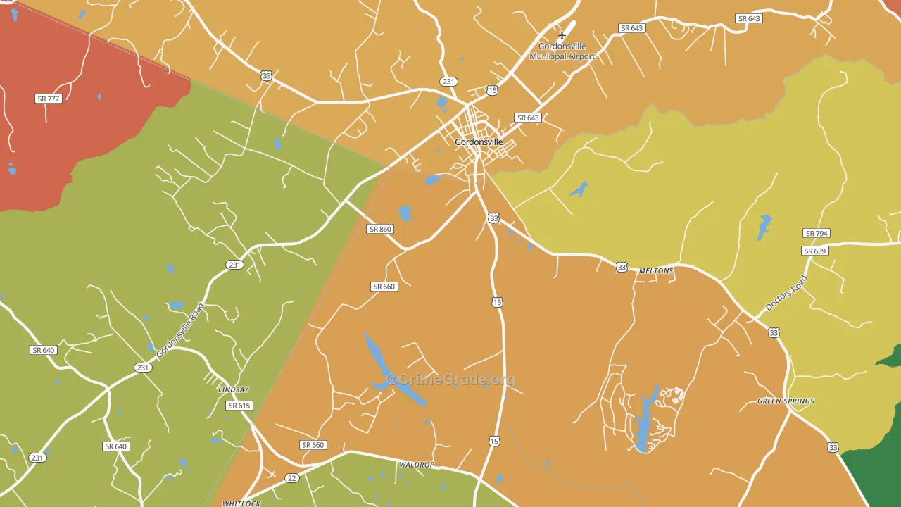 Gordonsville, VA Map of Assault Rates
