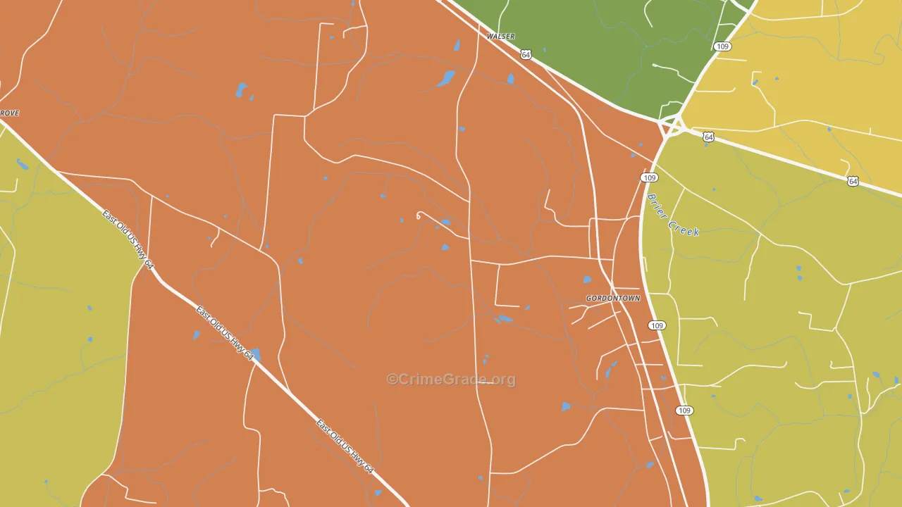 Gordontown, NC Map of Assault Rates