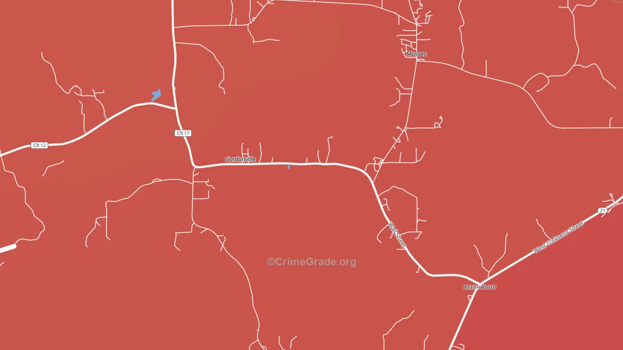 Gordonville, AL Map of Assault Rates