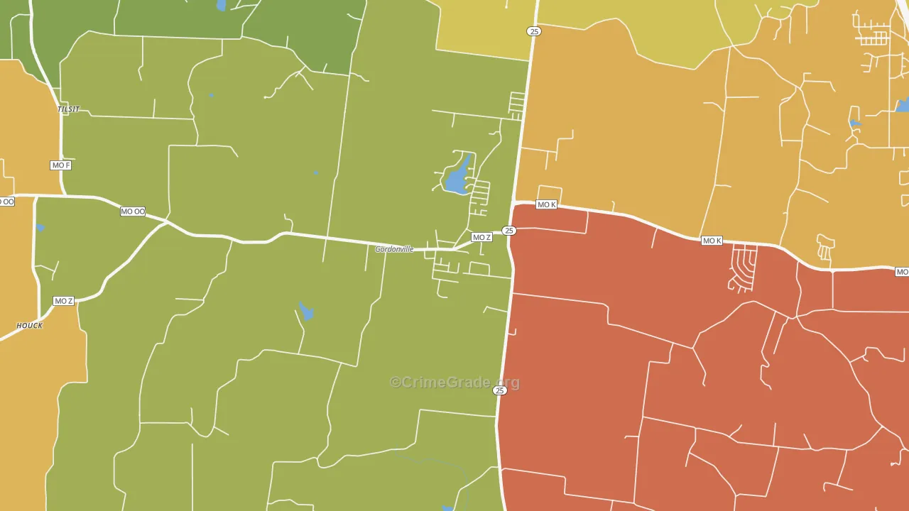 Gordonville, MO Map of Assault Rates
