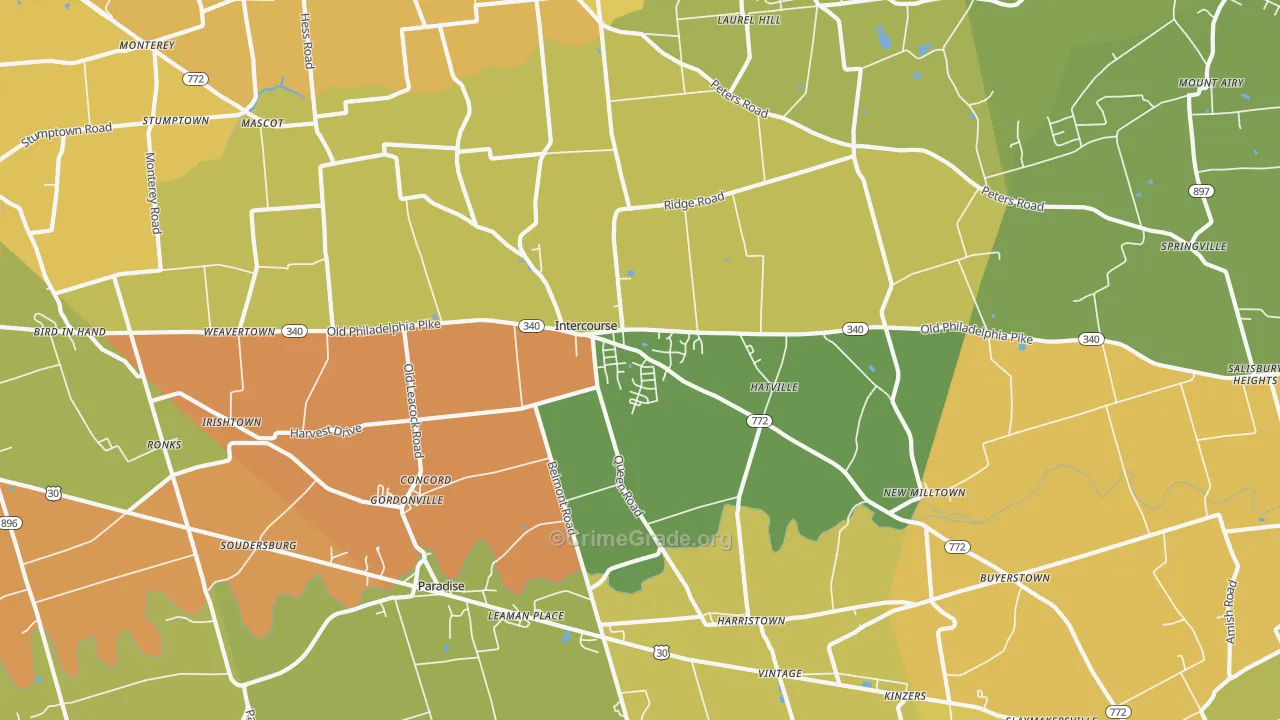 Gordonville, PA Map of Assault Rates
