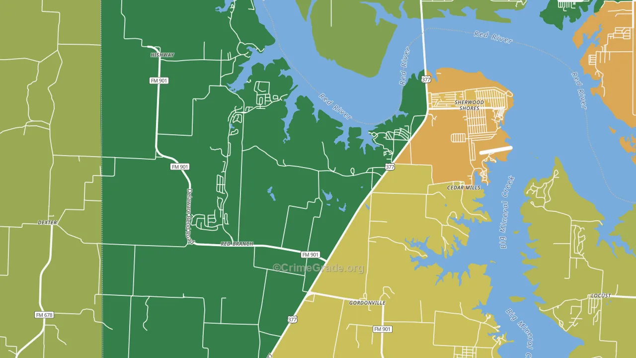 Gordonville, TX Map of Assault Rates
