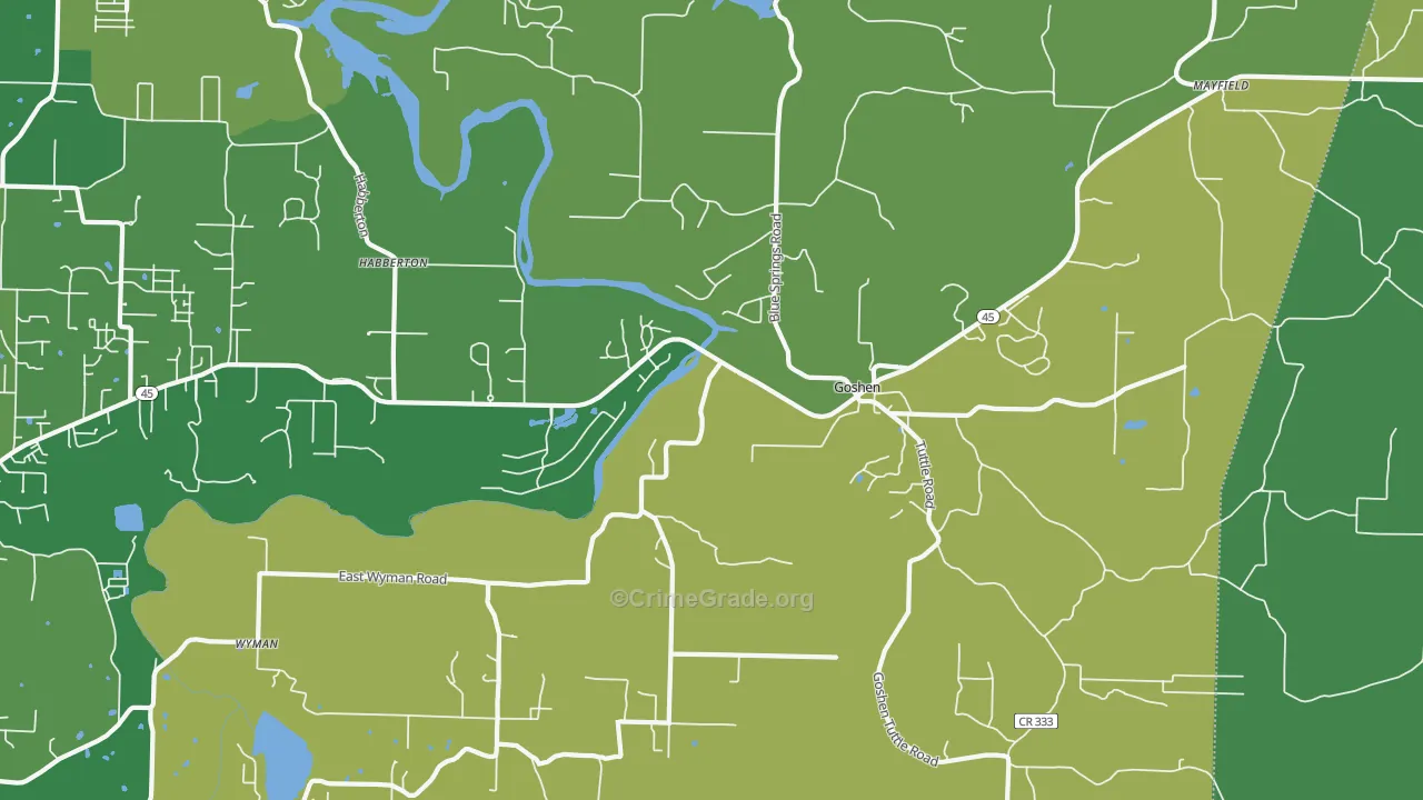 Goshen, AR Map of Assault Rates