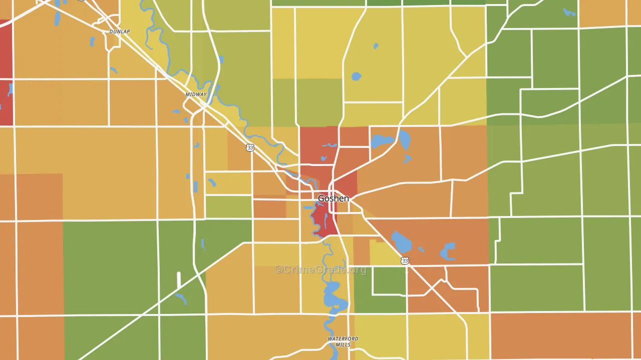 Goshen, IN Map of Assault Rates