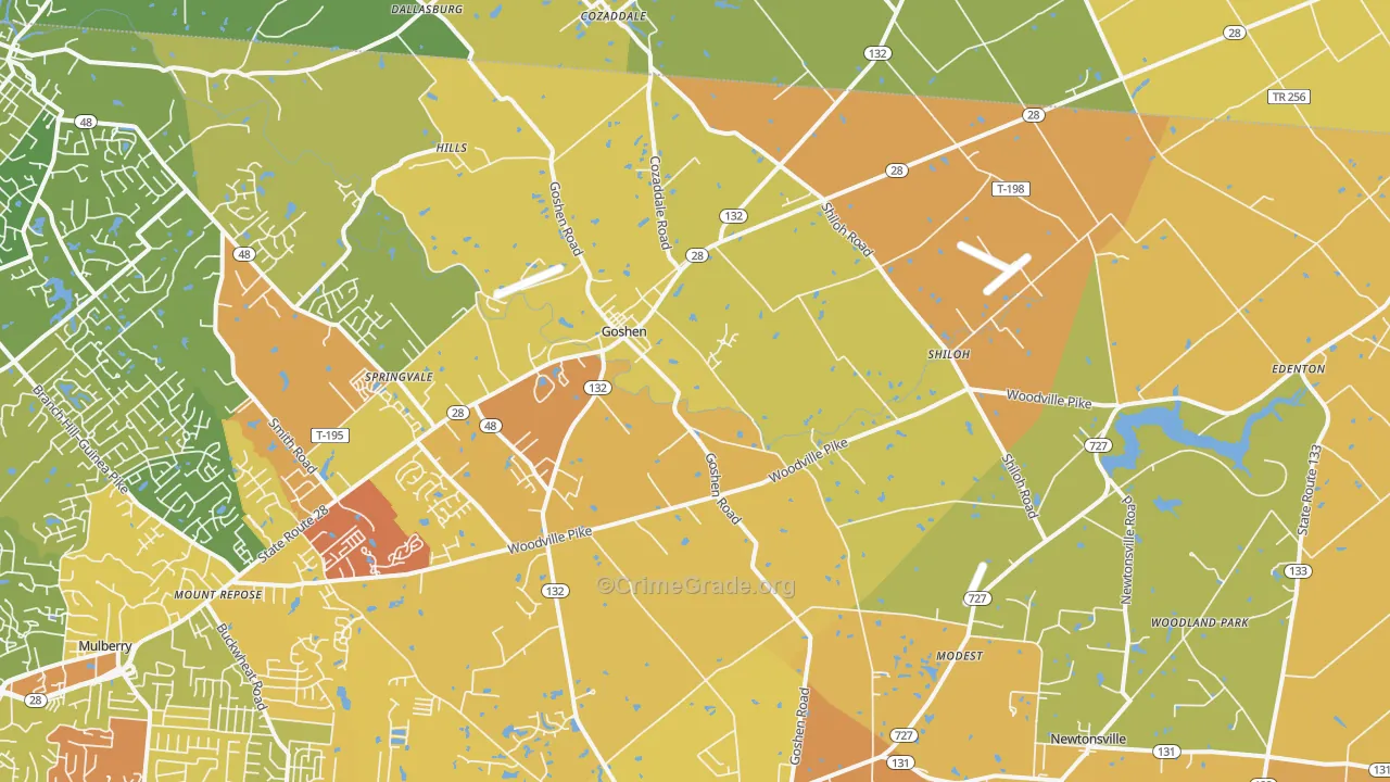 Goshen, OH Map of Assault Rates