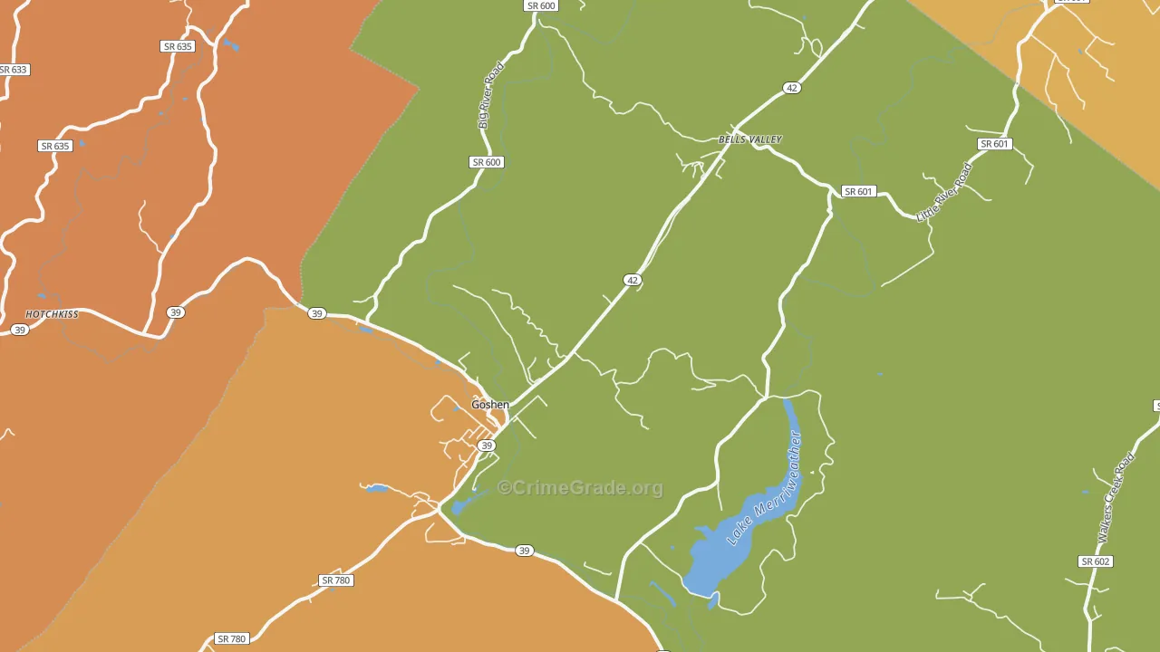 Goshen, VA Map of Assault Rates