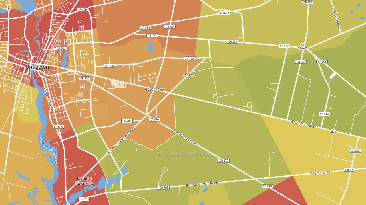 Gouldtown, NJ Map of Assault Rates