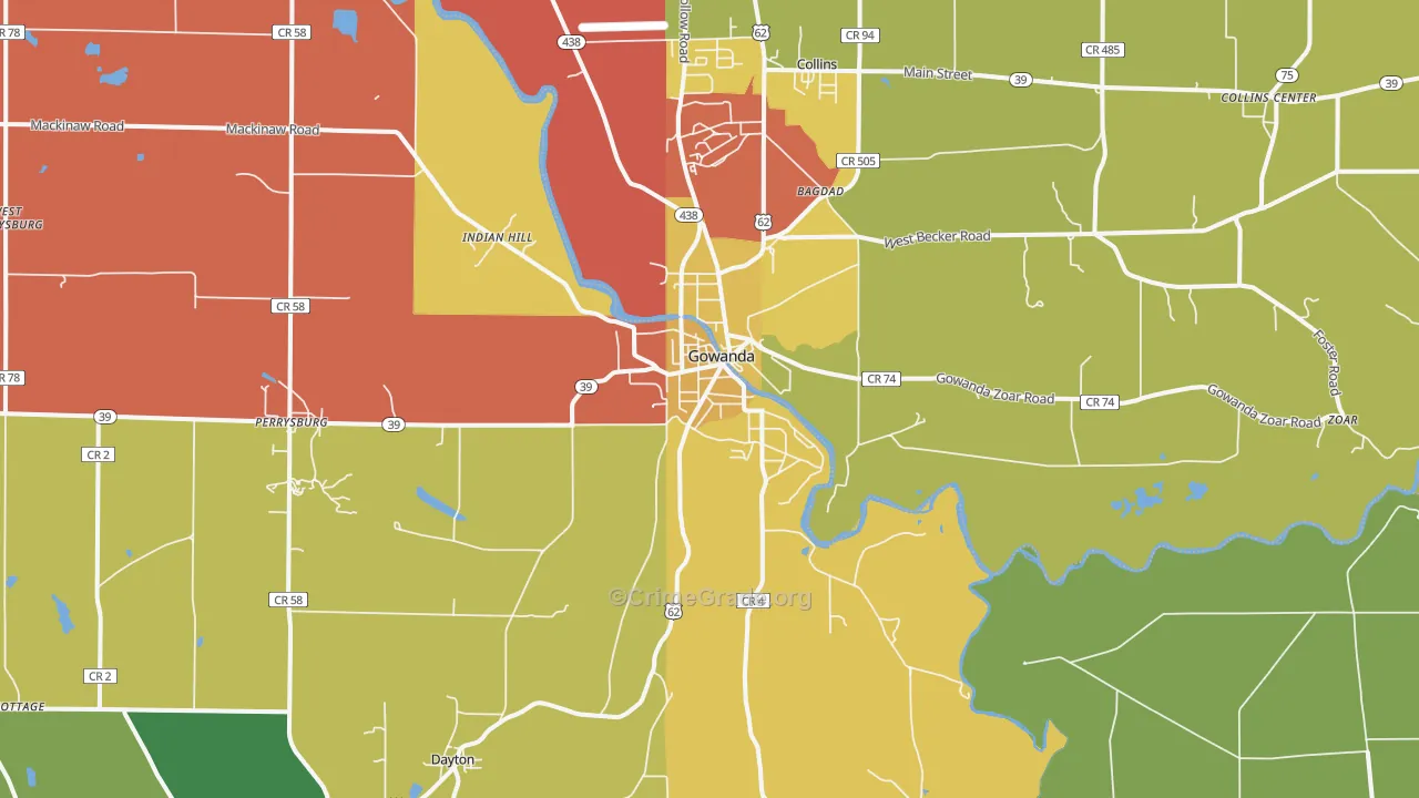 Gowanda, NY Map of Assault Rates
