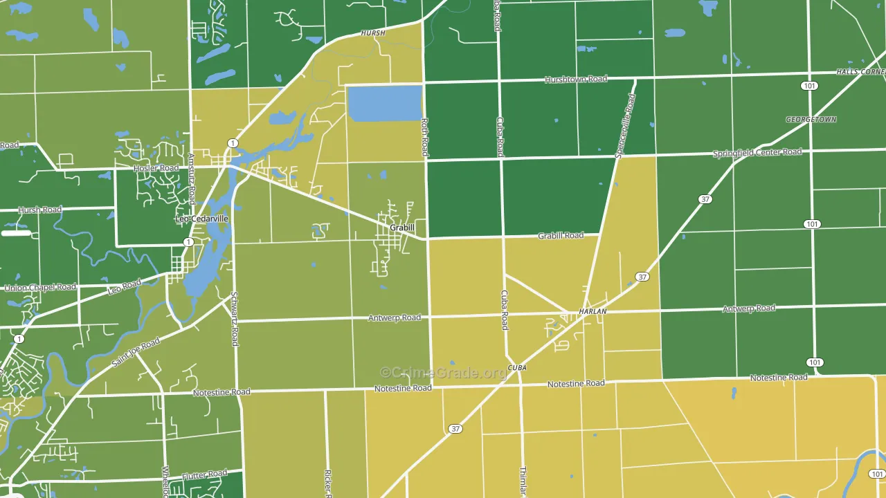Grabill, IN Map of Assault Rates