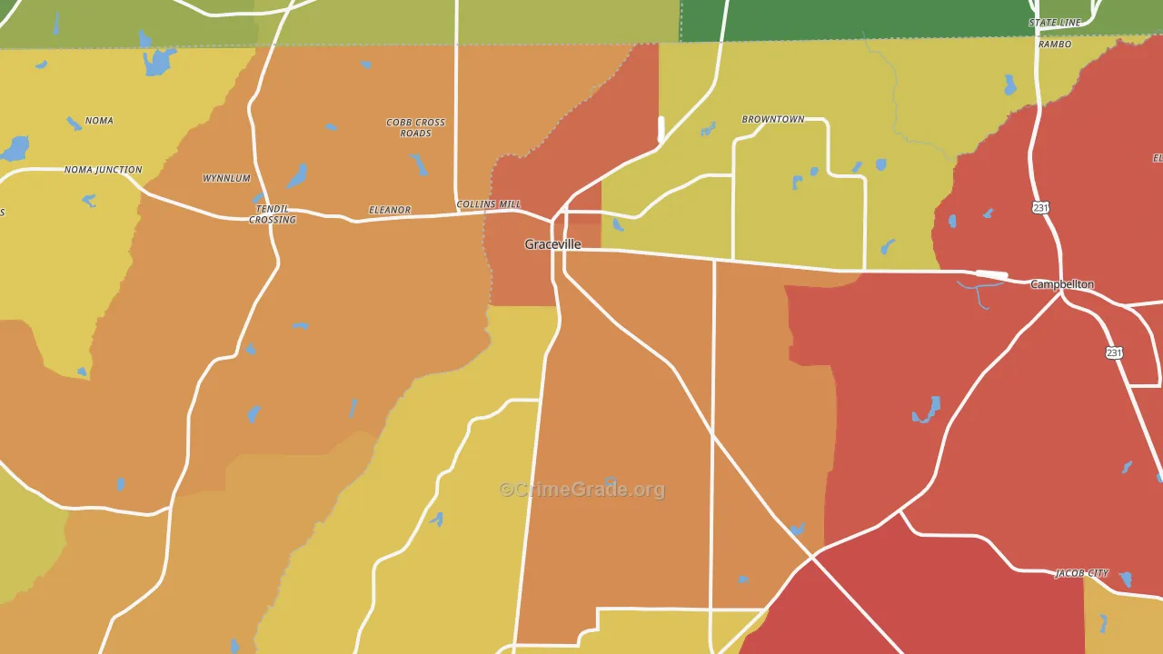 Graceville, FL Map of Assault Rates