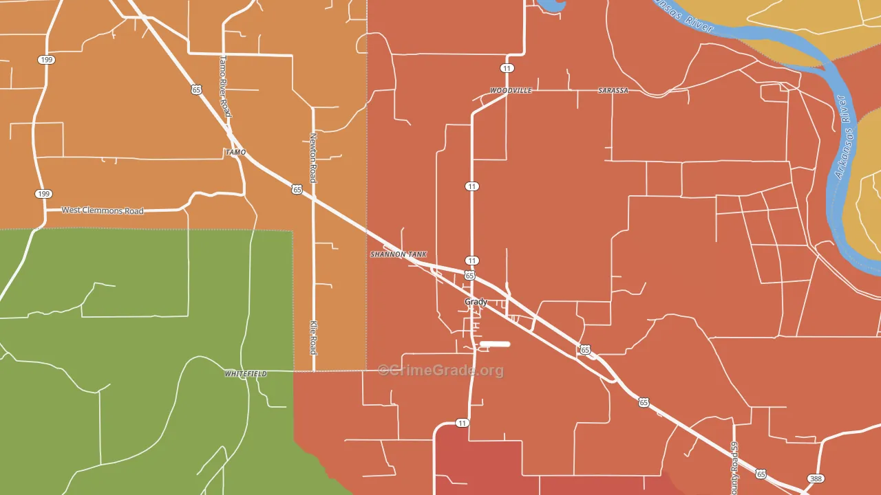 Grady, AR Map of Assault Rates