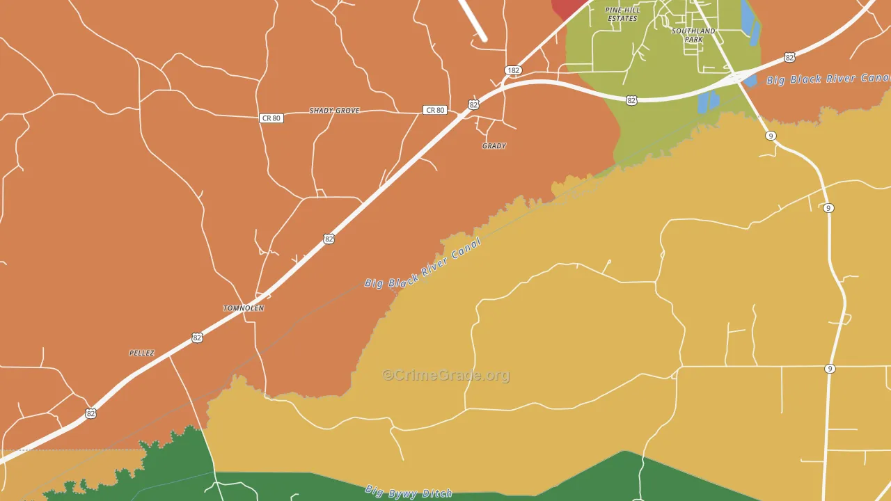 Grady, MS Map of Assault Rates