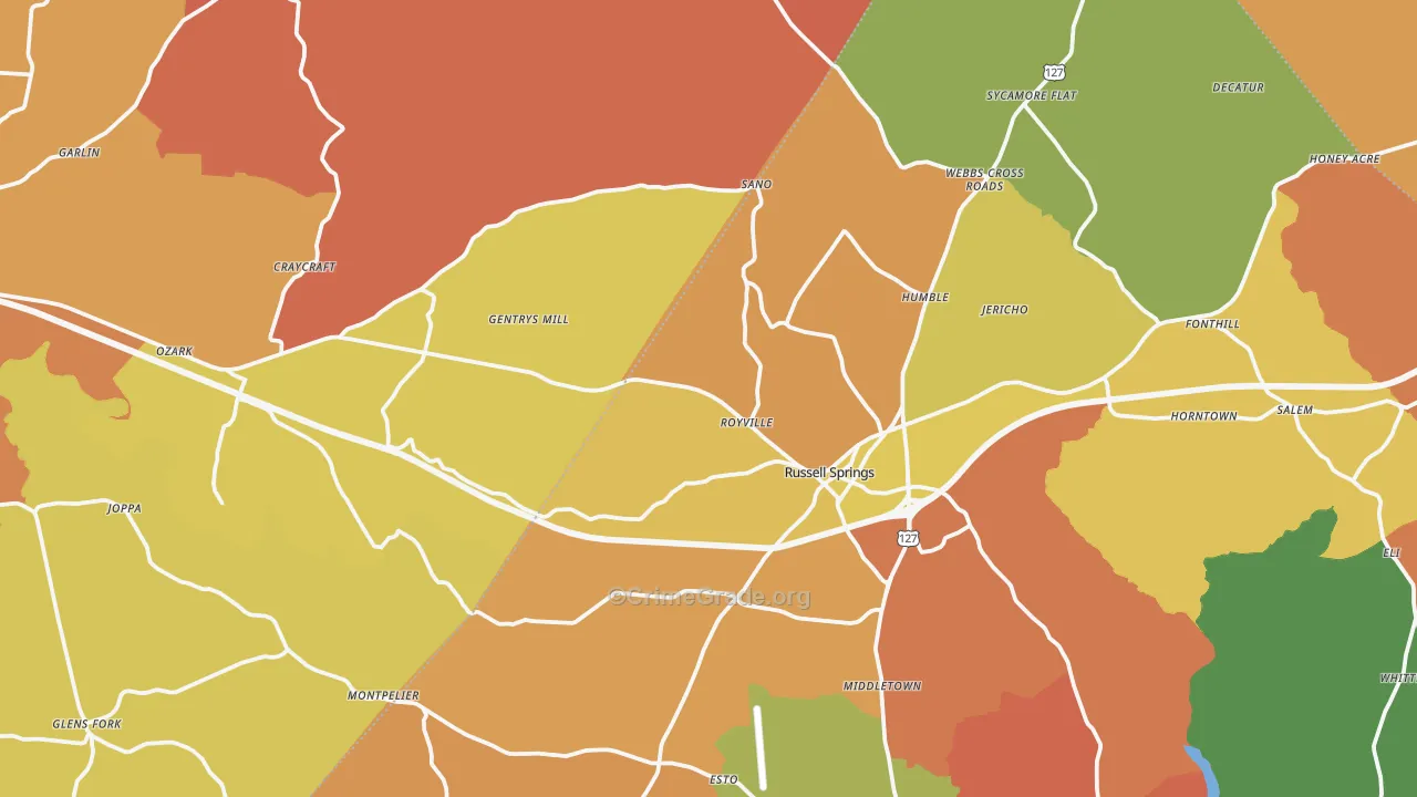 Gradyville, KY Map of Assault Rates