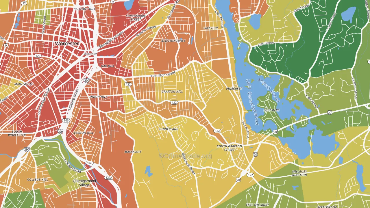 Grafton Hill, Worcester, MA Map of Assault Rates