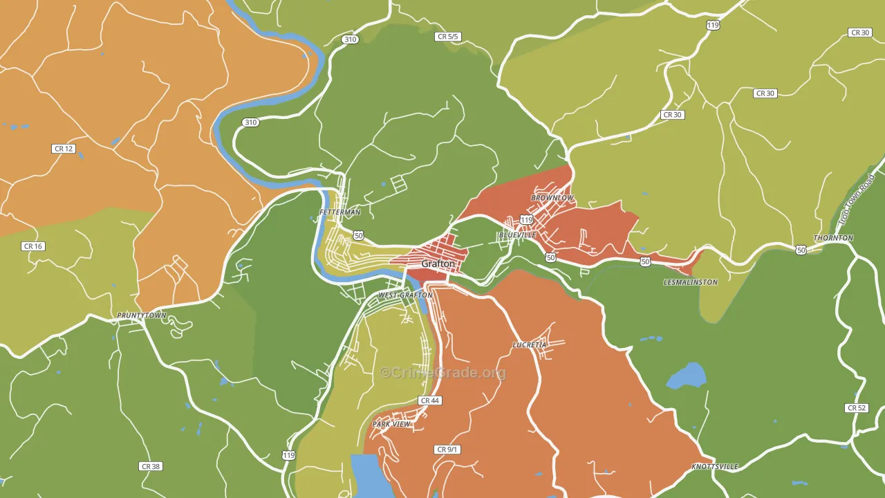 Grafton, WV Map of Assault Rates