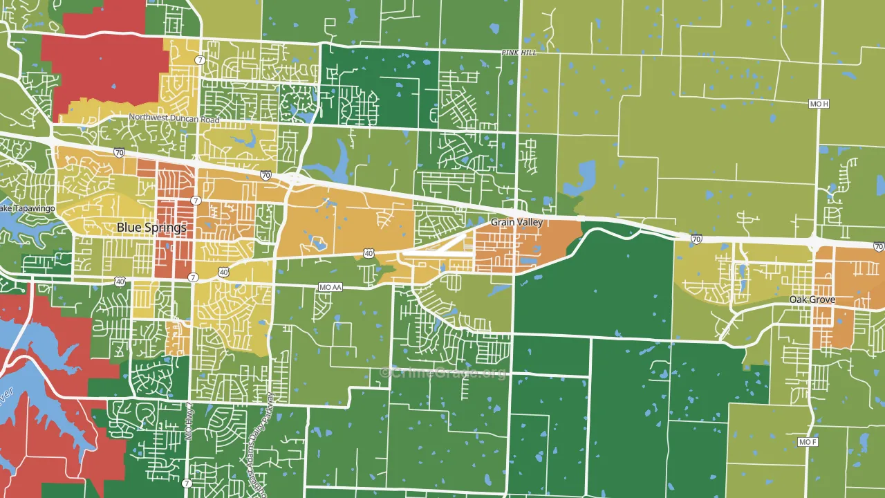 Grain Valley, MO Map of Assault Rates