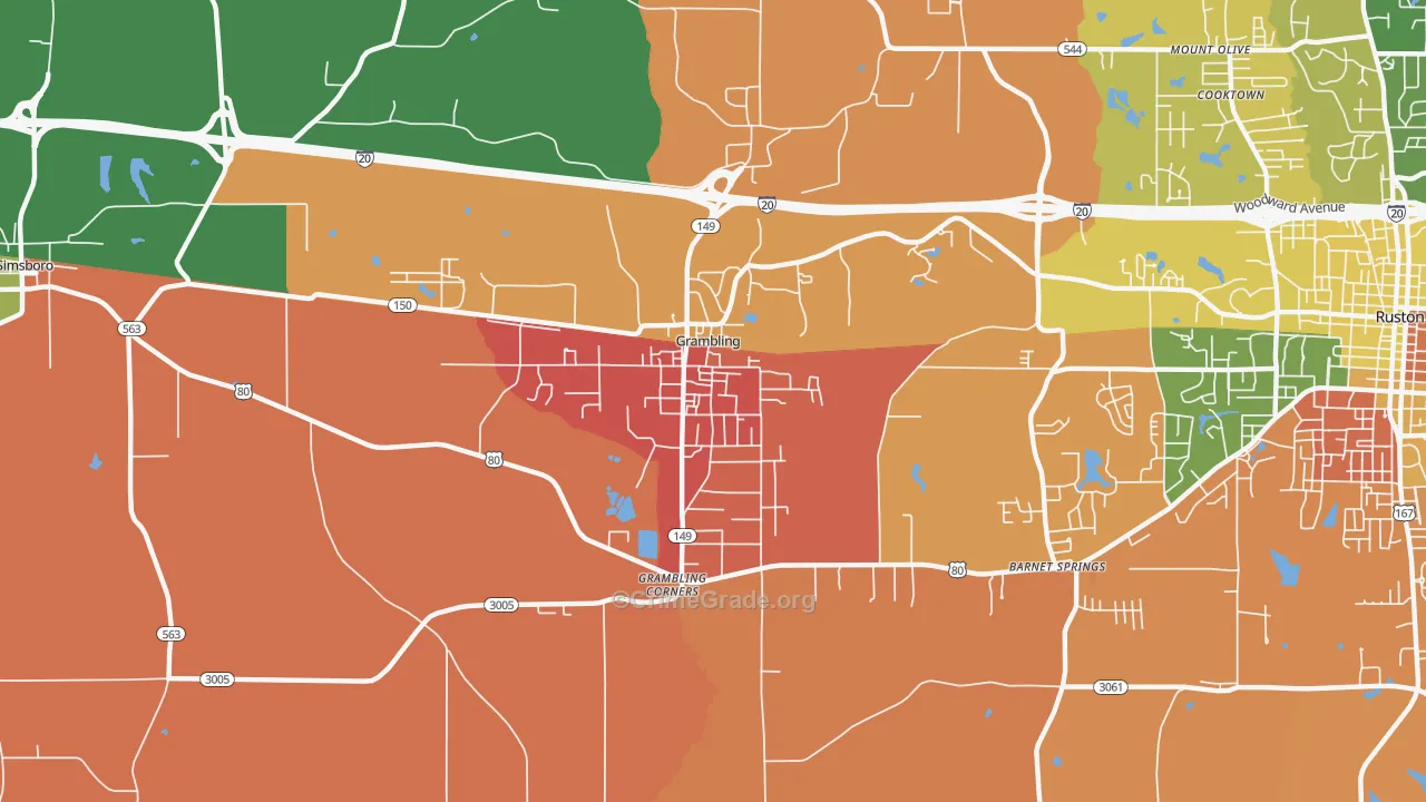 Grambling, LA Map of Assault Rates