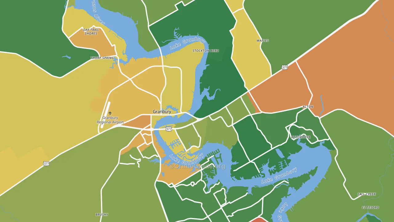 Granbury, TX Map of Assault Rates