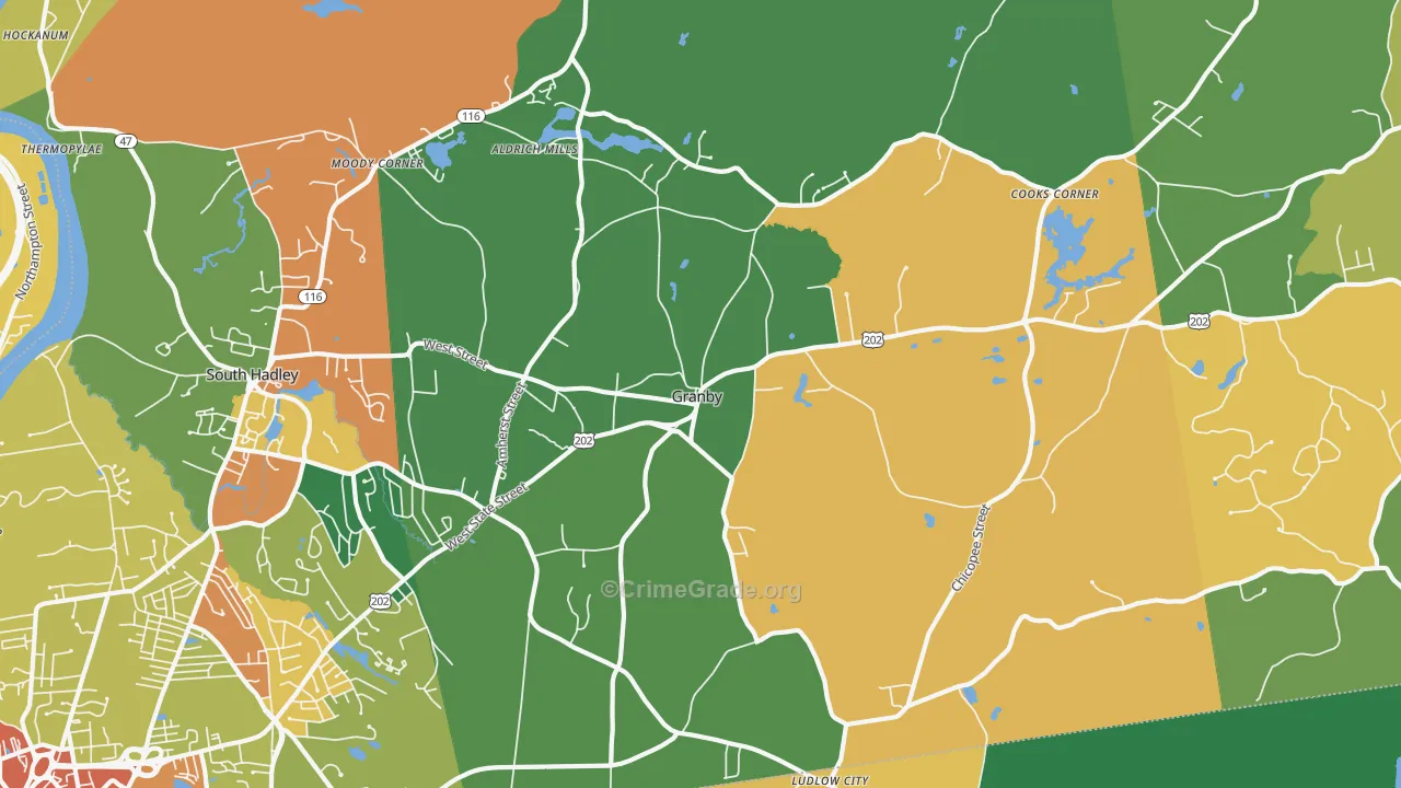 Granby, MA Map of Assault Rates