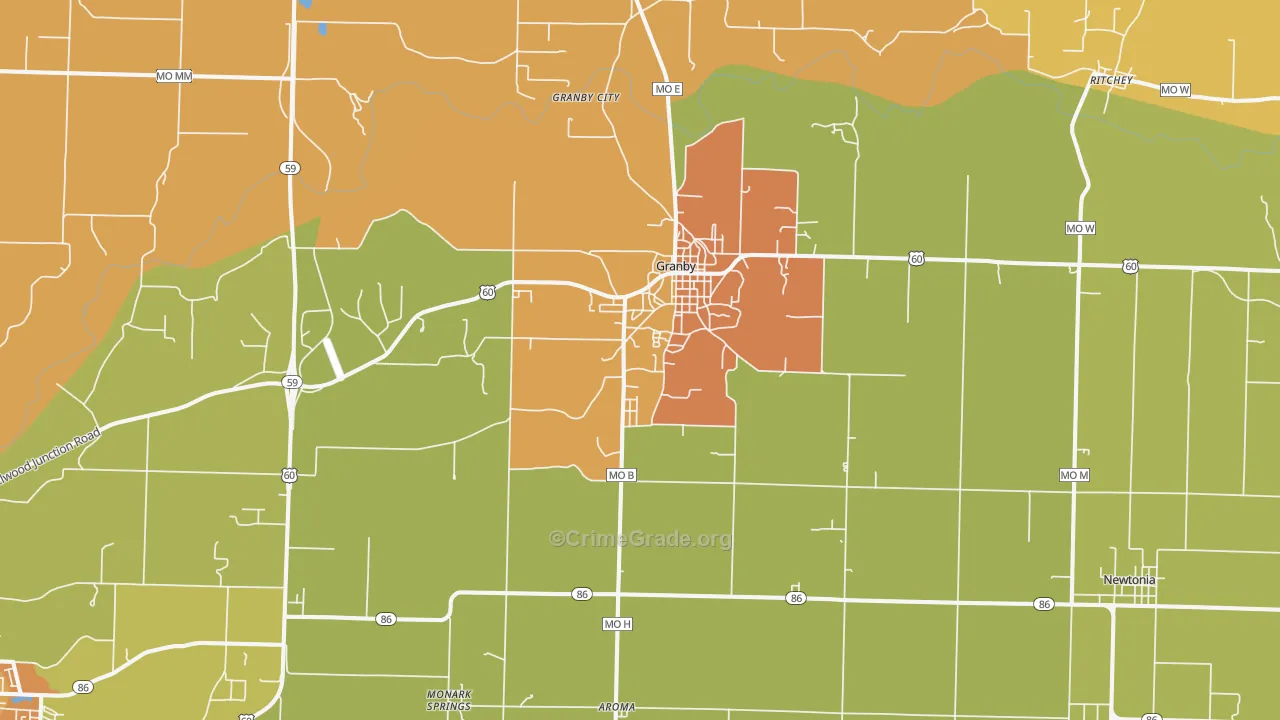 Granby, MO Map of Assault Rates