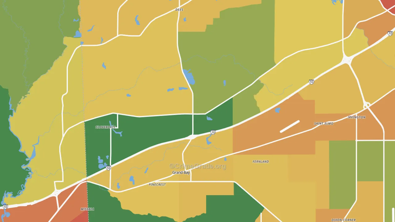 Grand Bay, AL Map of Assault Rates