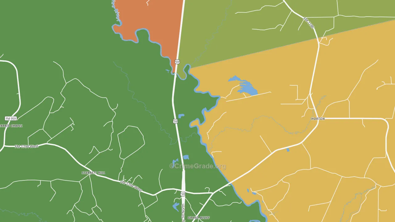 Grand Bluff, TX Map of Assault Rates