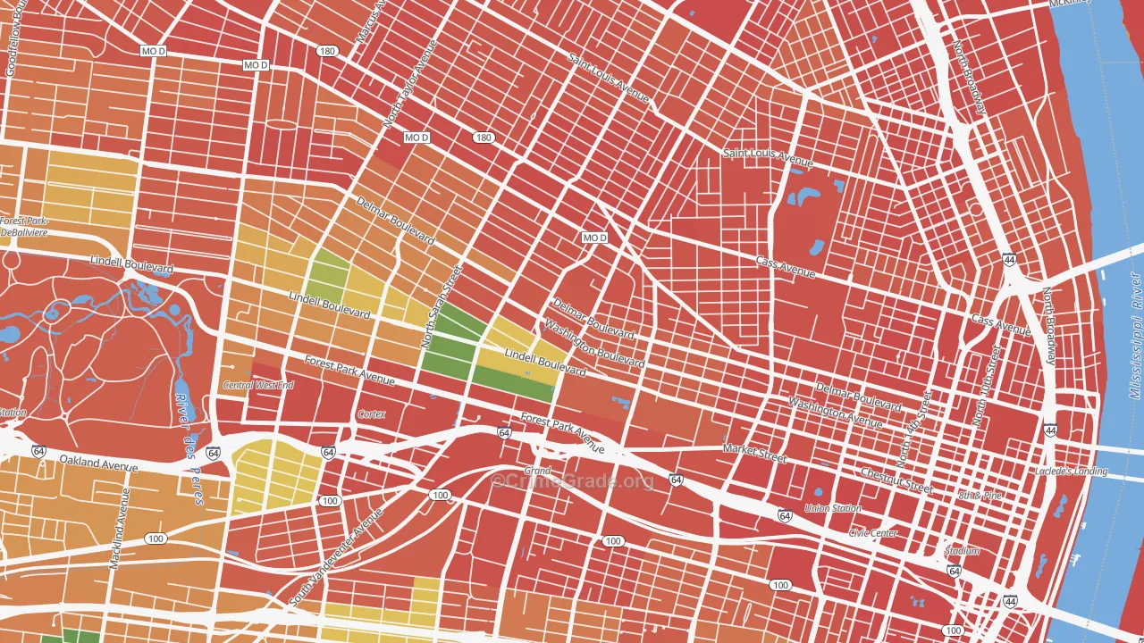 Grand Center, St. Louis, MO Map of Assault Rates