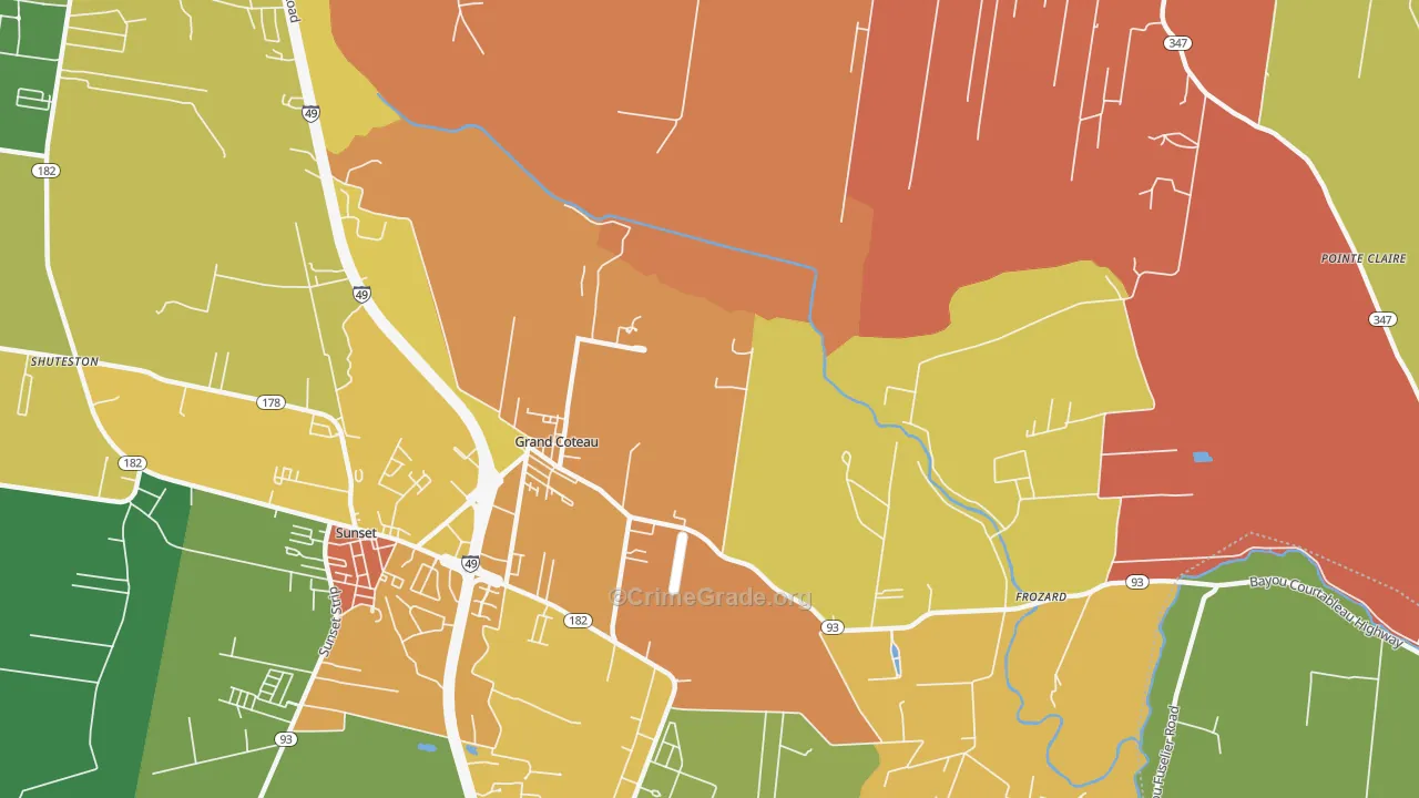 Grand Coteau, LA Map of Assault Rates