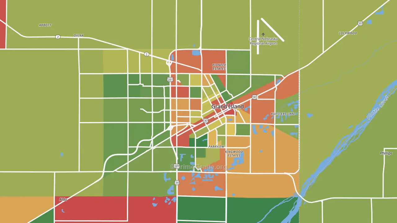 Grand Island, NE Map of Assault Rates