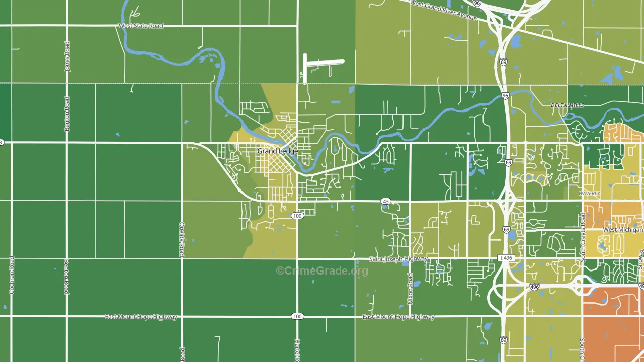 Grand Ledge, MI Map of Assault Rates