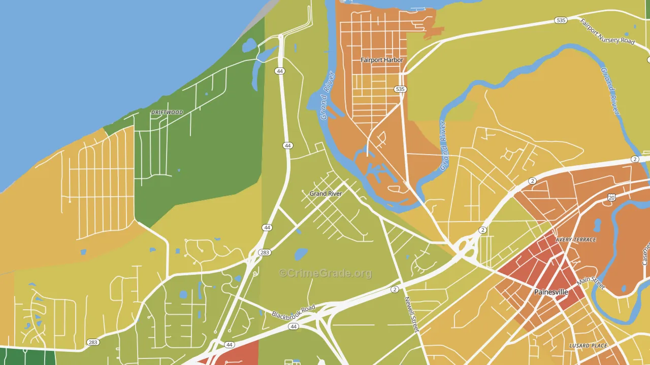 Grand River, OH Map of Assault Rates