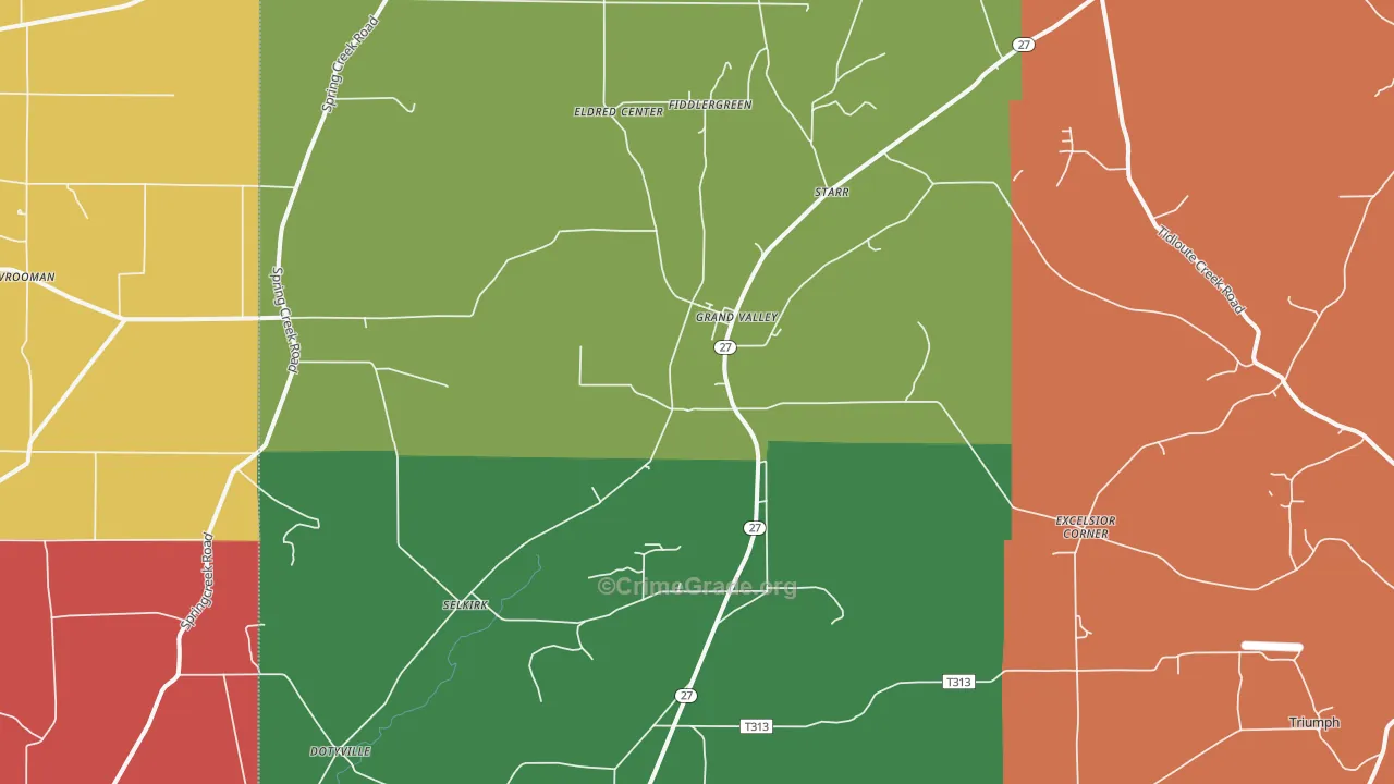 Grand Valley, PA Map of Assault Rates