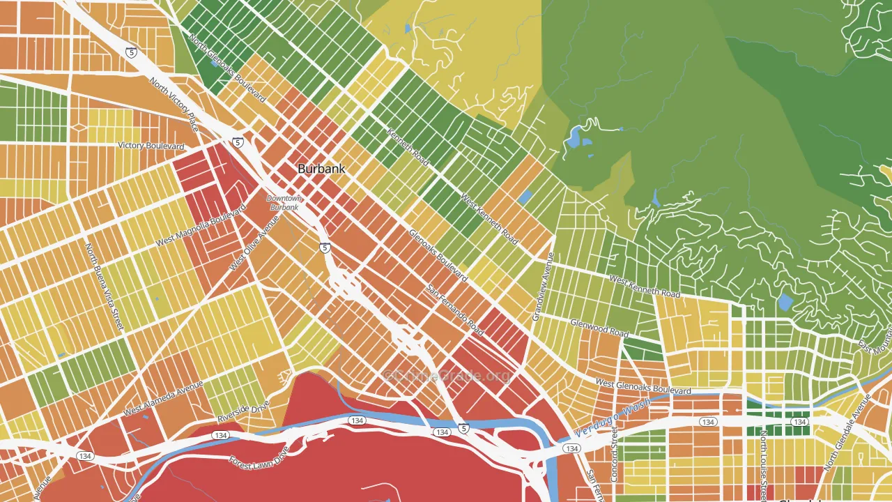 Grandview, Glendale, CA Map of Assault Rates