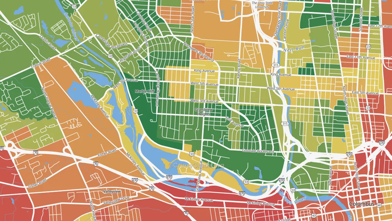 Grandview Heights, OH Map of Assault Rates