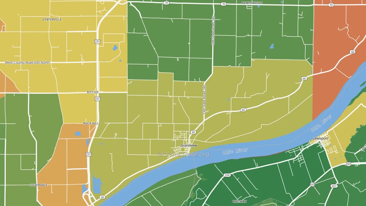 Grandview, IN Map of Assault Rates
