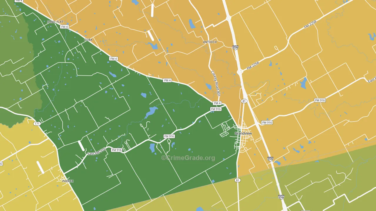 Grandview, TX Map of Assault Rates