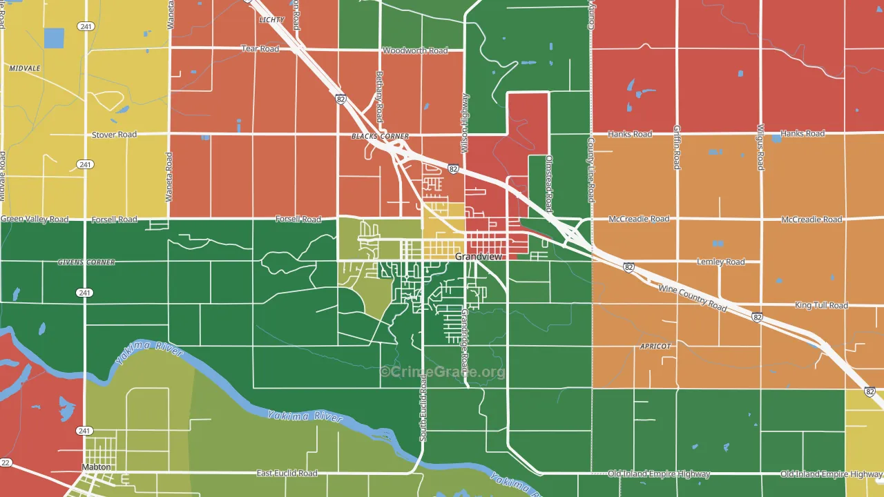 Grandview, WA Map of Assault Rates