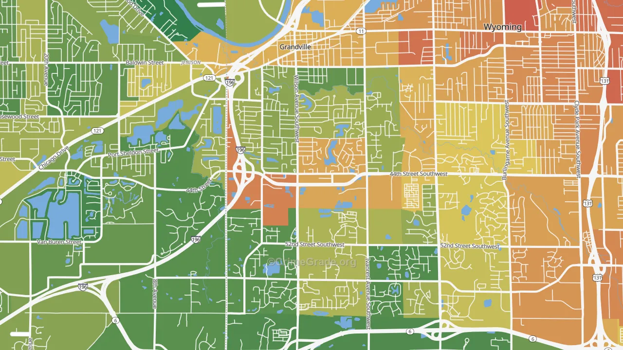 Grandville, MI Map of Assault Rates