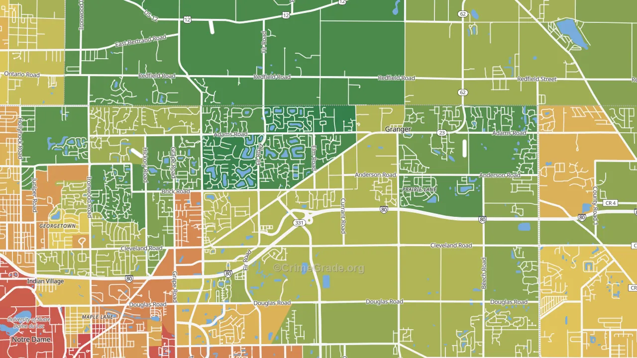 Granger, IN Map of Assault Rates