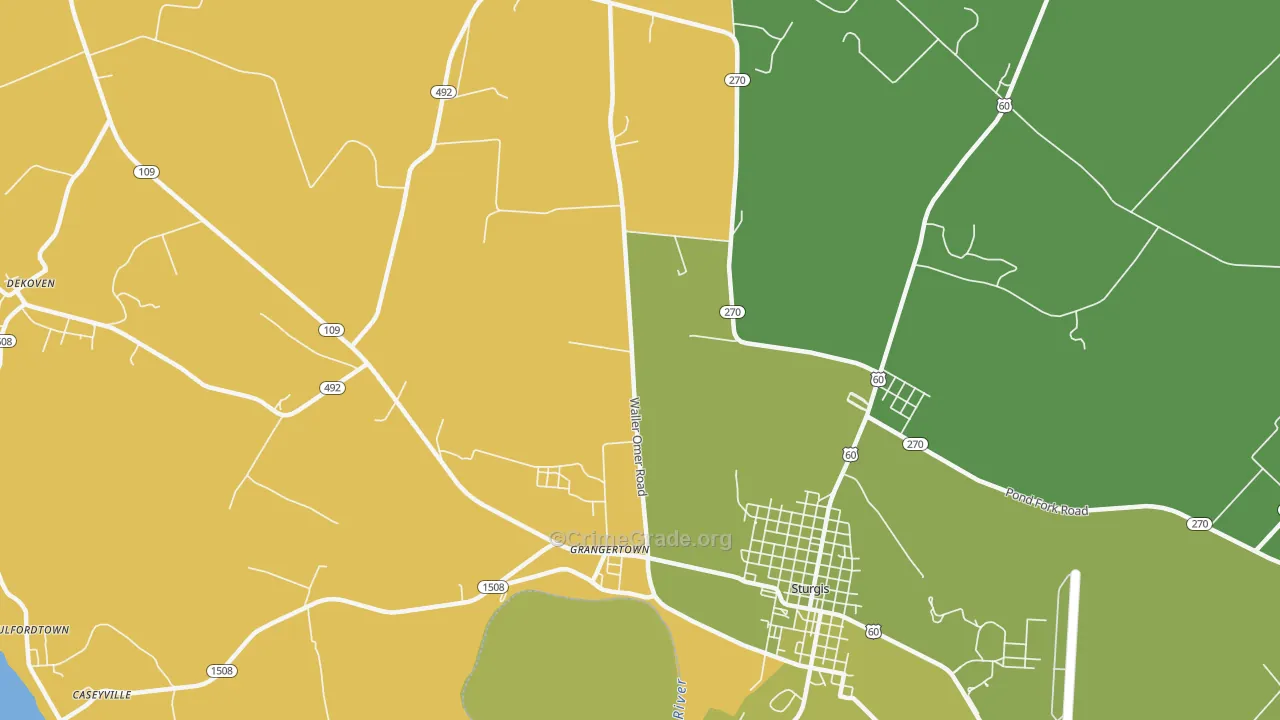 Grangertown, KY Map of Assault Rates