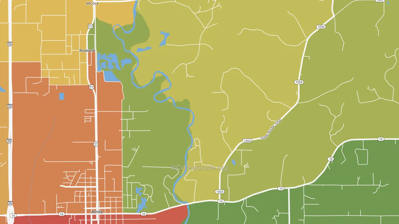 Grangeville, LA Map of Assault Rates