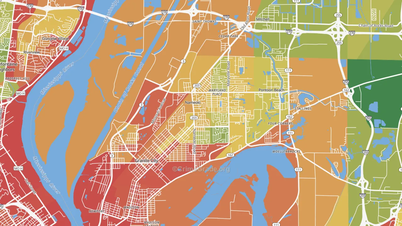 Granite City, IL Map of Assault Rates