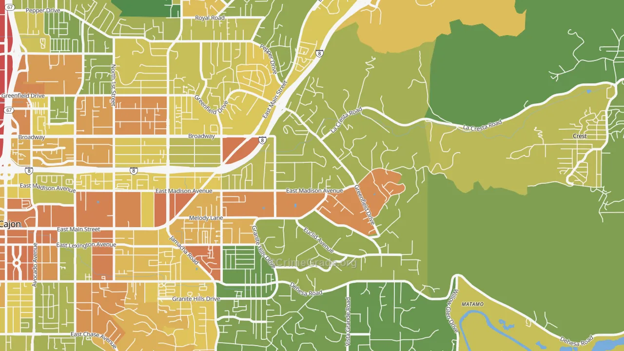 Granite Hills, El Cajon, CA Map of Assault Rates