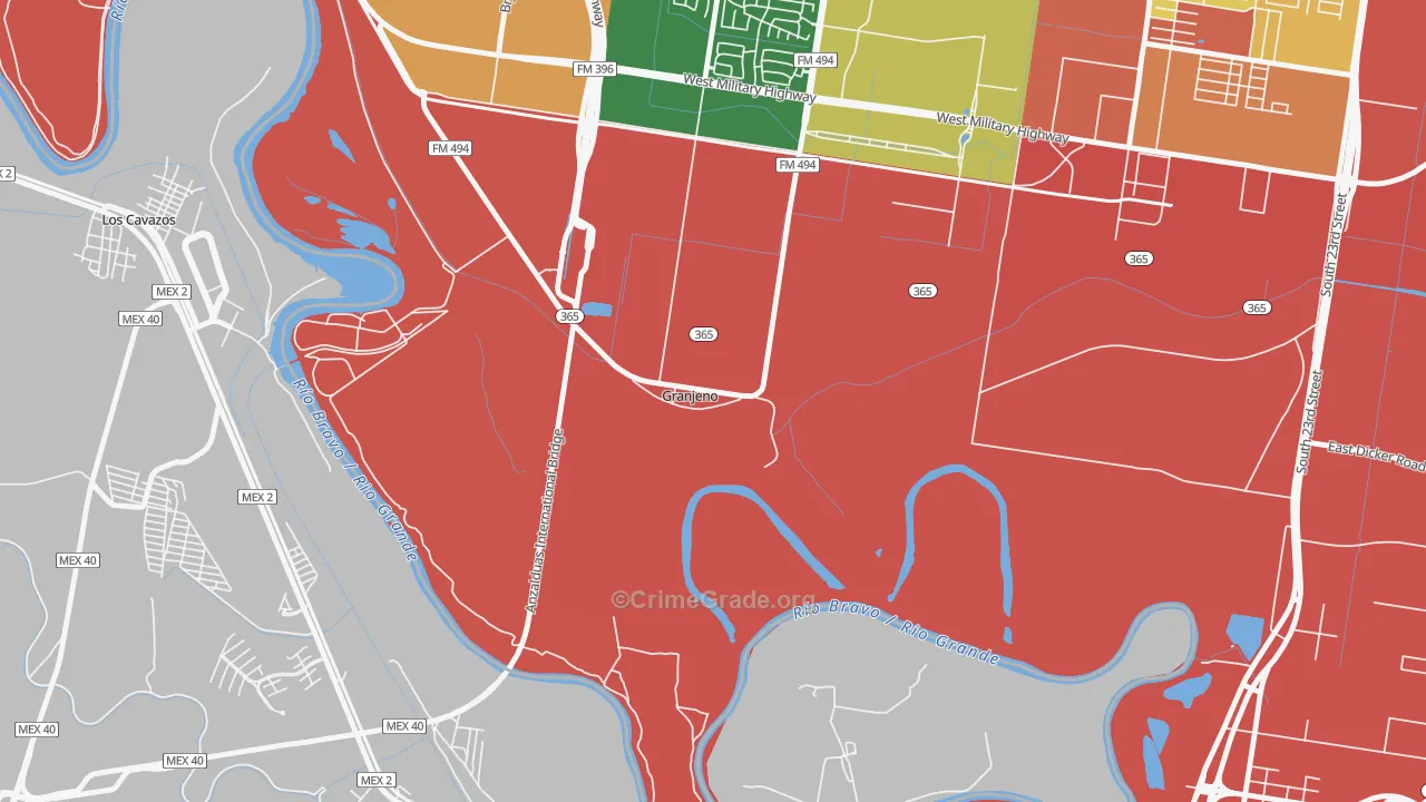 Granjeno, TX Map of Assault Rates